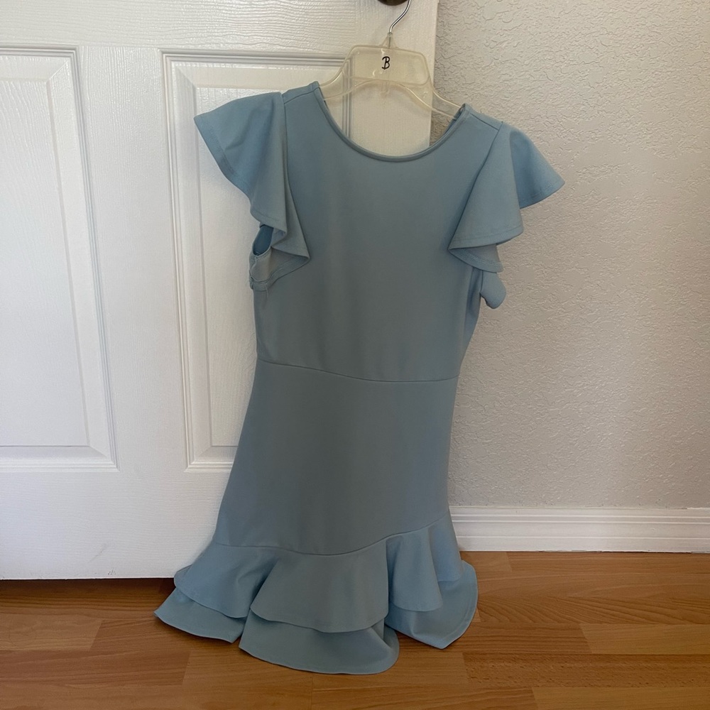 Women's V Back Inslace Layered Ruffle Hem Flutter Sleeve Dress